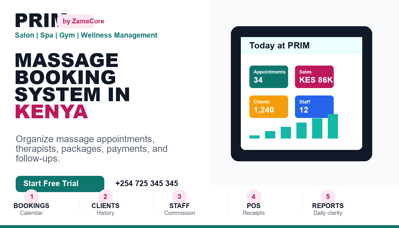 Massage Booking System in Kenya: PRIM for Therapists, Spas, and Wellness Teams