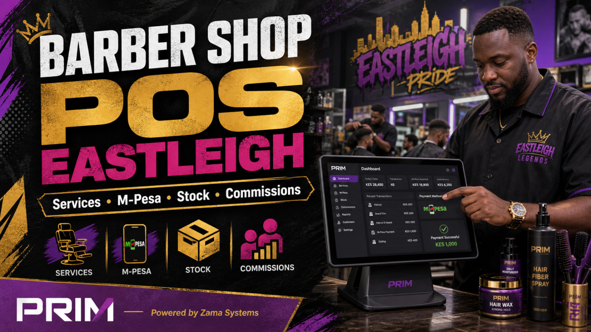 Barber Shop POS Eastleigh: services, M-Pesa, products and commissions