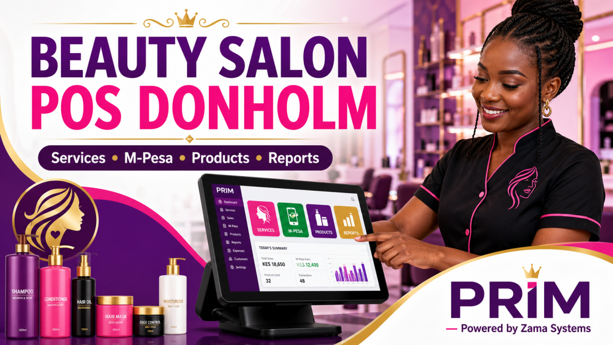 Beauty Salon POS Donholm: services, M-Pesa, products and reports