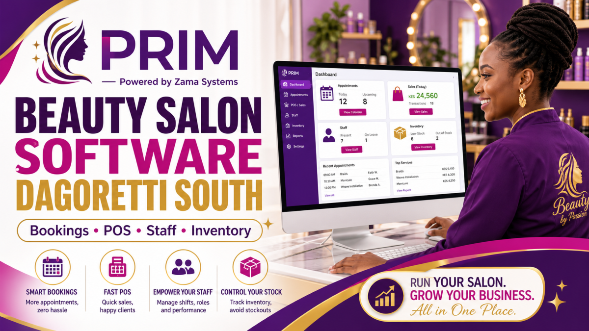 Beauty Salon Software Dagoretti South: bookings, POS, employees and inventory