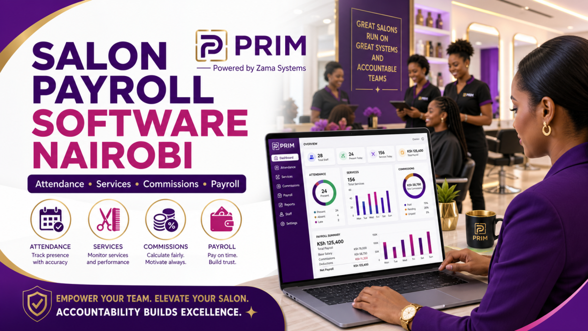 Salon Payroll Software Nairobi: attendance, service totals, commissions and payroll