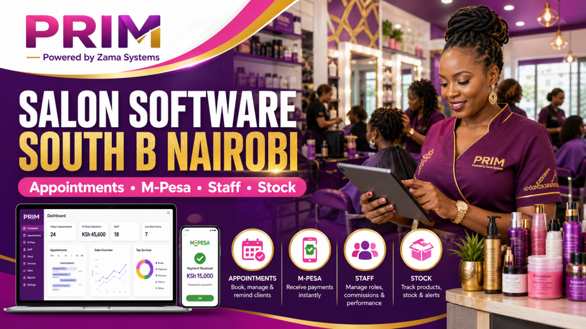 Salon Software South B Nairobi: appointments, M-Pesa, employees and stock